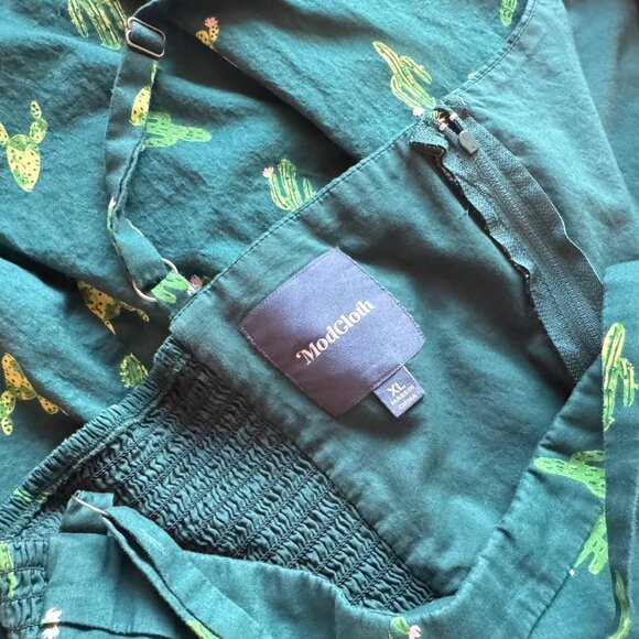 Modcloth Green Cactus Interest Print Strap Cotton Midi Summer Dress sz XL - Picture 8 of 11
